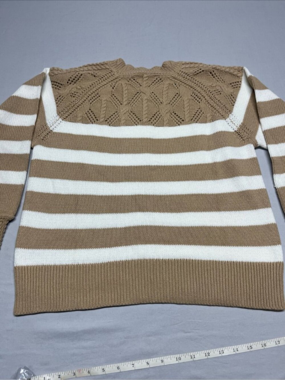 Sam Edelman Joy Novelty Crochet Cable Knit Yoke Striped Pullover Sweater 1062 - Picture 7 of 7